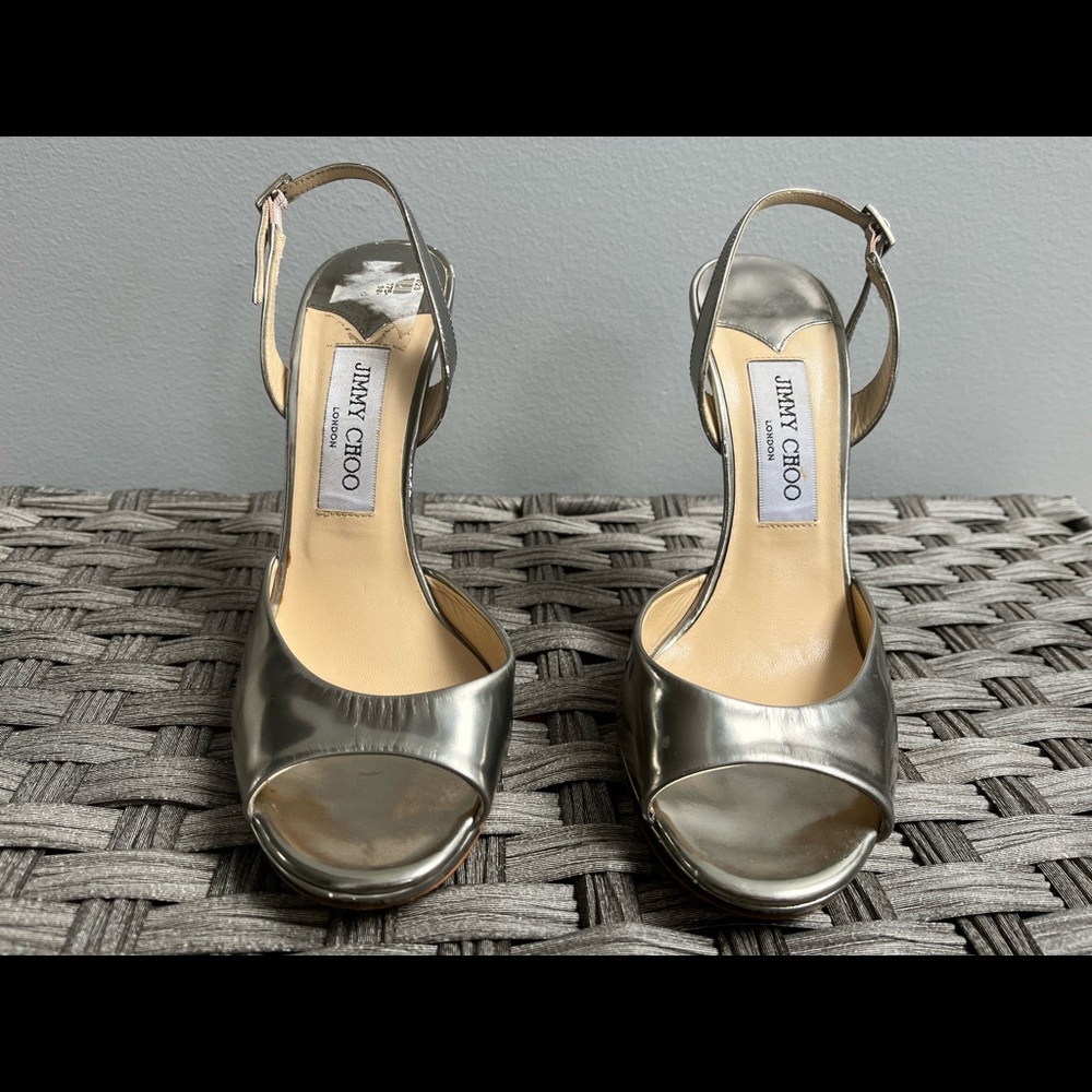 Jimmy choo metalic sling back sandals